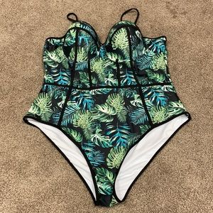 Shein one piece tropical leaf pattern bathing suit